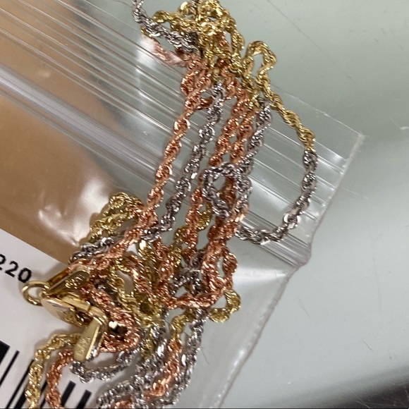 14K tri color 1.5mm Solid Rope Chain - Picture 6 of 9